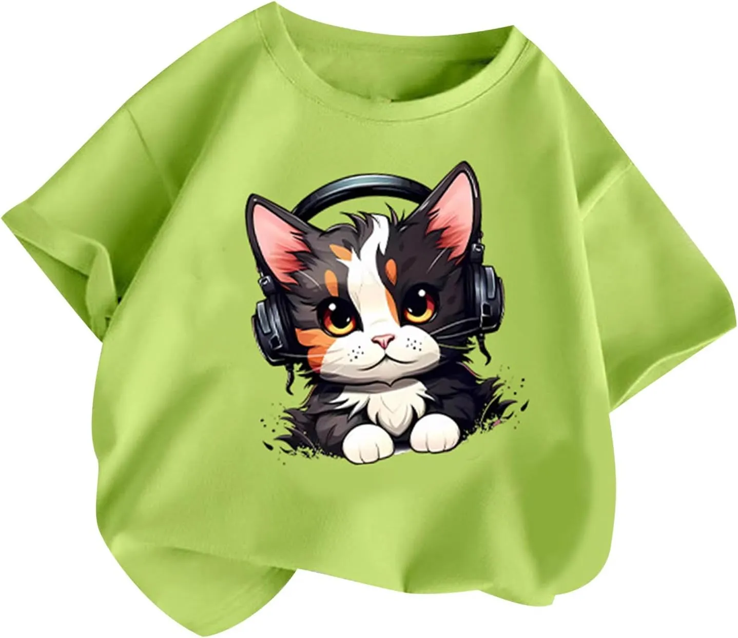 2-14T Baby Boys and Girls T-Shirts Cute Cartoon Cat Printed Short Sleeves Crewneck Loose Comfy Tees Blouse Tops