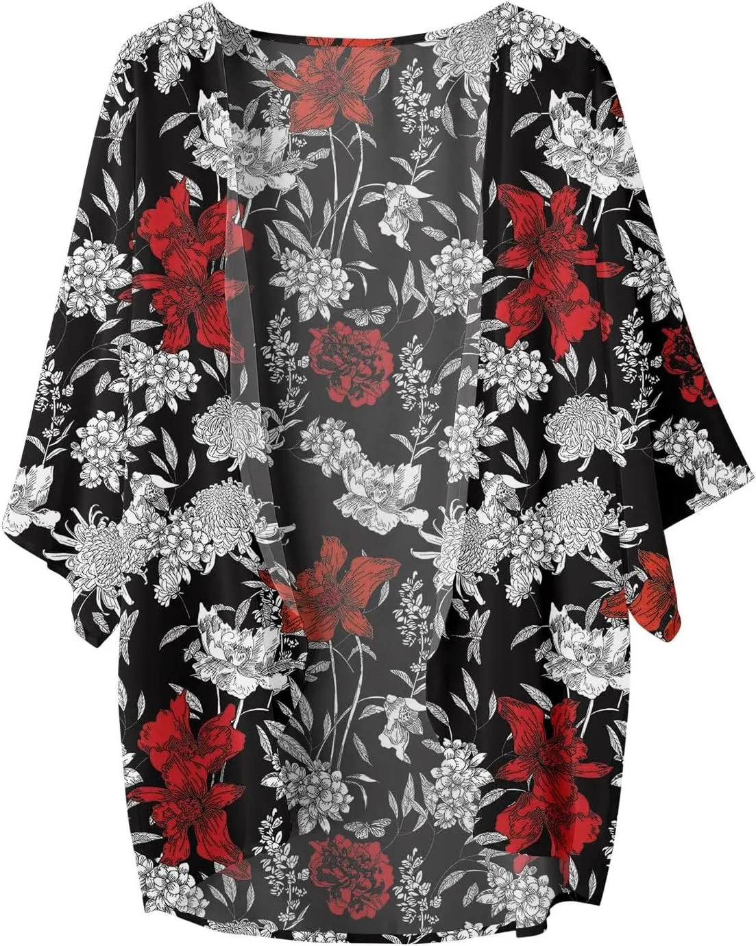 3/4 Sleeve Cardigan for Women Lightweight Beachwear Floral Kimono Swimsuit Cover Ups Summer Hawaii Cute Cardigans Casual