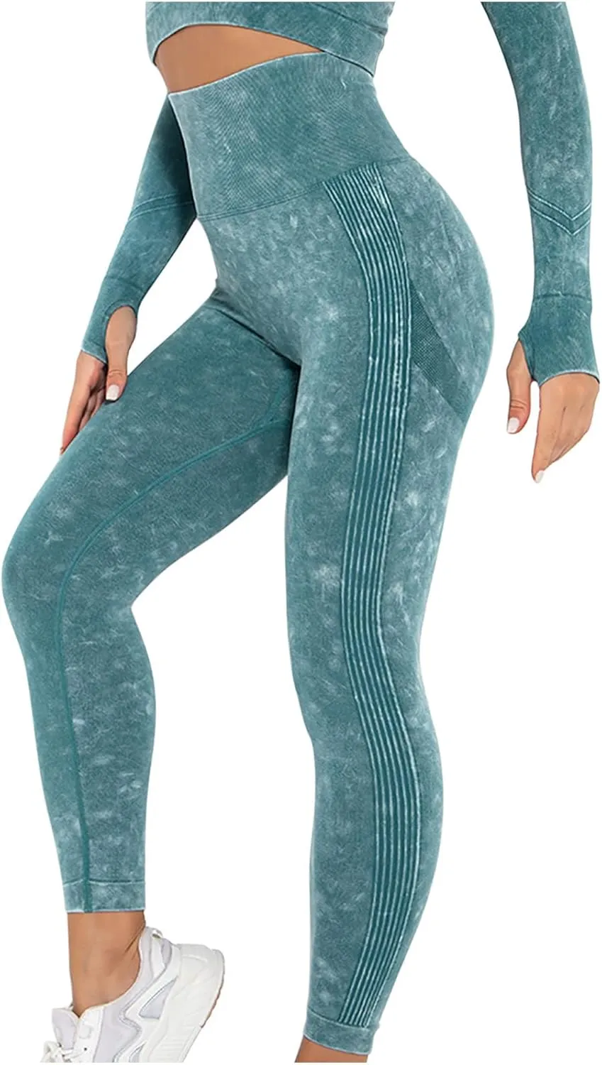 Akklian Gym Yoga Pants Compression Leggings for Women High Waist Butt Lifting Leggings Comfy Stretchy Striped Sports Leggings