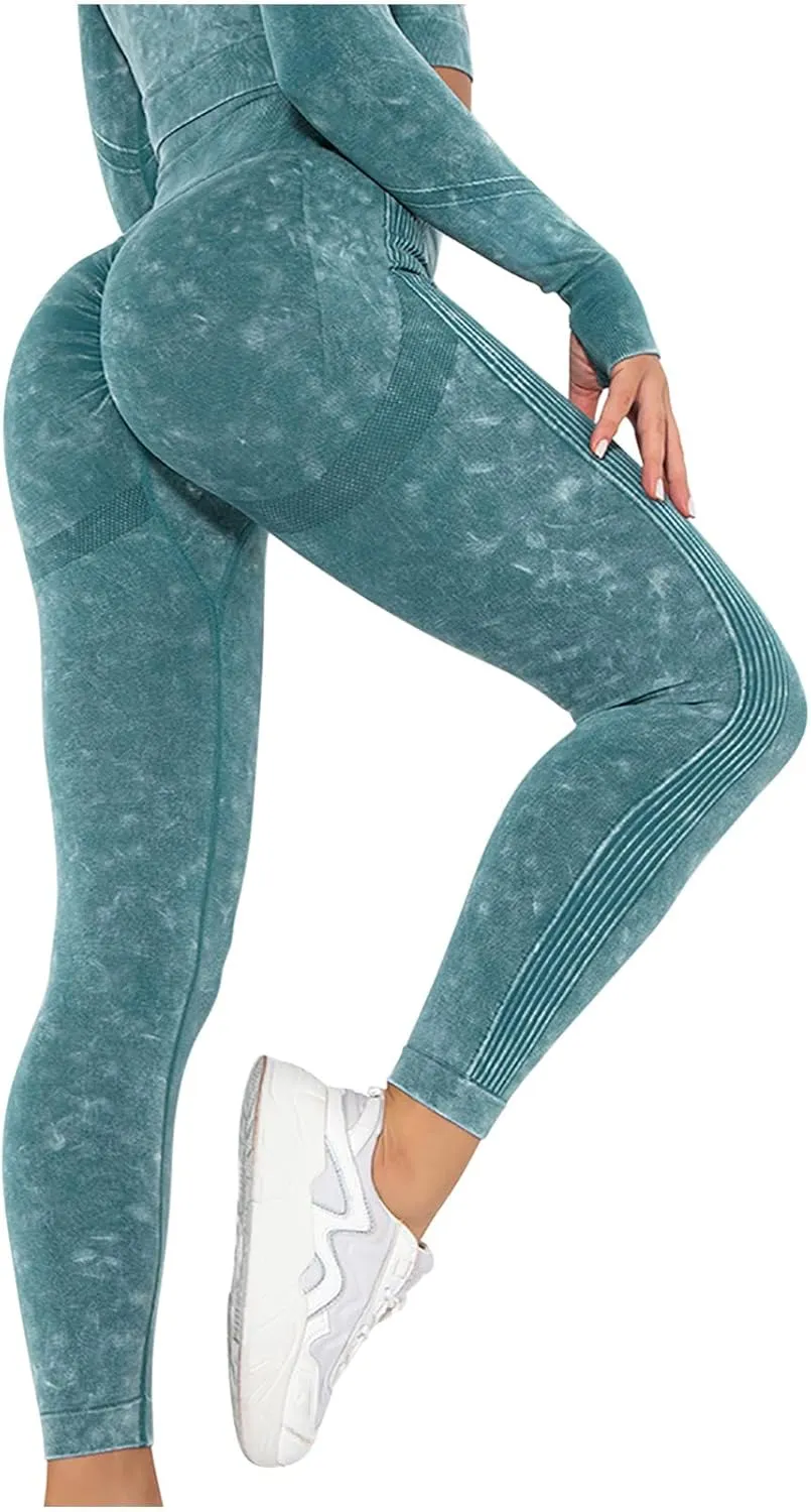 Akklian Gym Yoga Pants Compression Leggings for Women High Waist Butt Lifting Leggings Comfy Stretchy Striped Sports Leggings