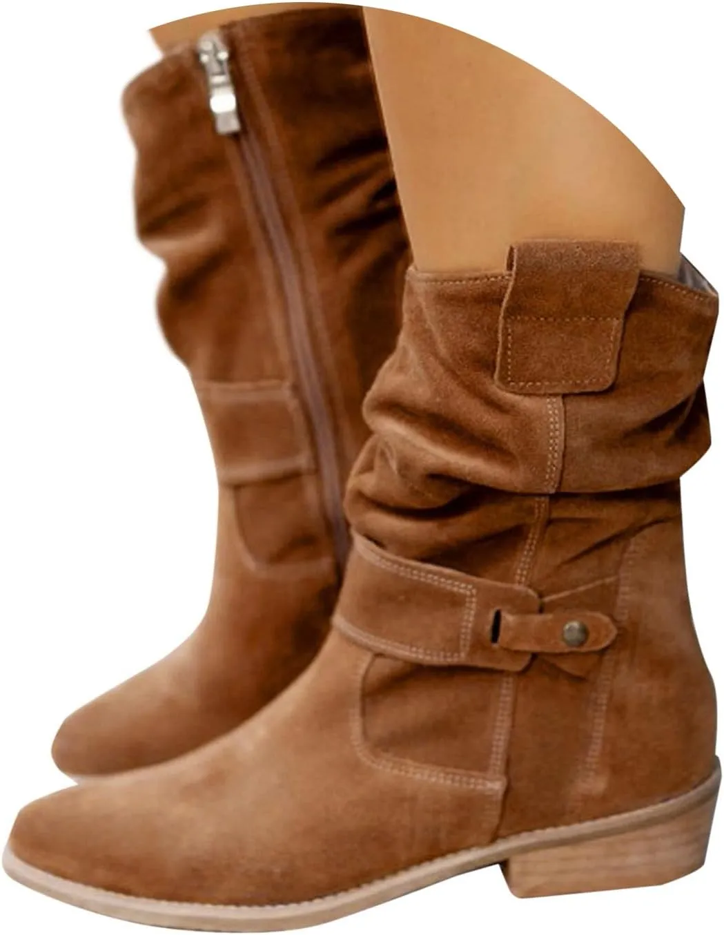 Ankle Boots for Women Fashion Classic Women's Modern Western Cowboy Distressed Boot Zipper Short Cowboy Boots for Women