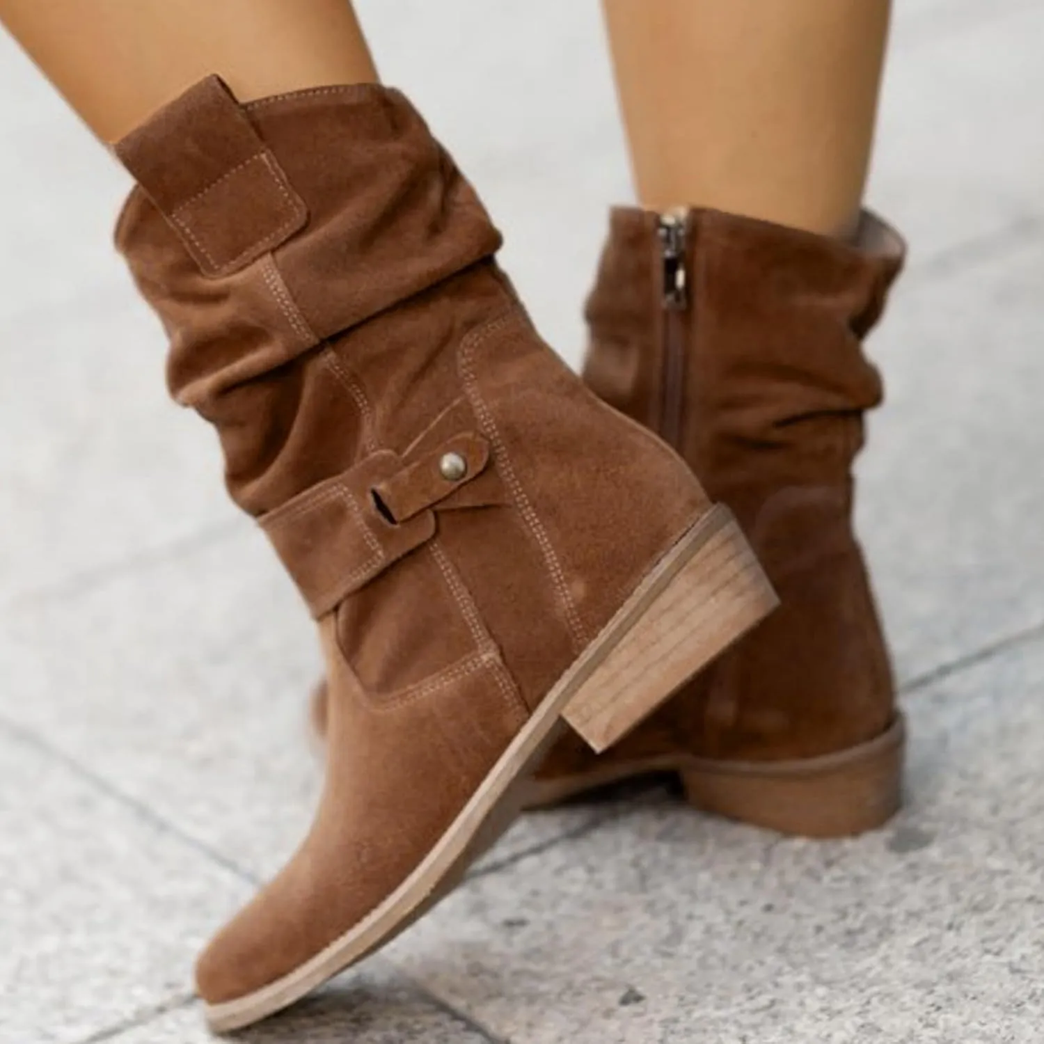 Ankle Boots for Women Fashion Classic Women's Modern Western Cowboy Distressed Boot Zipper Short Cowboy Boots for Women