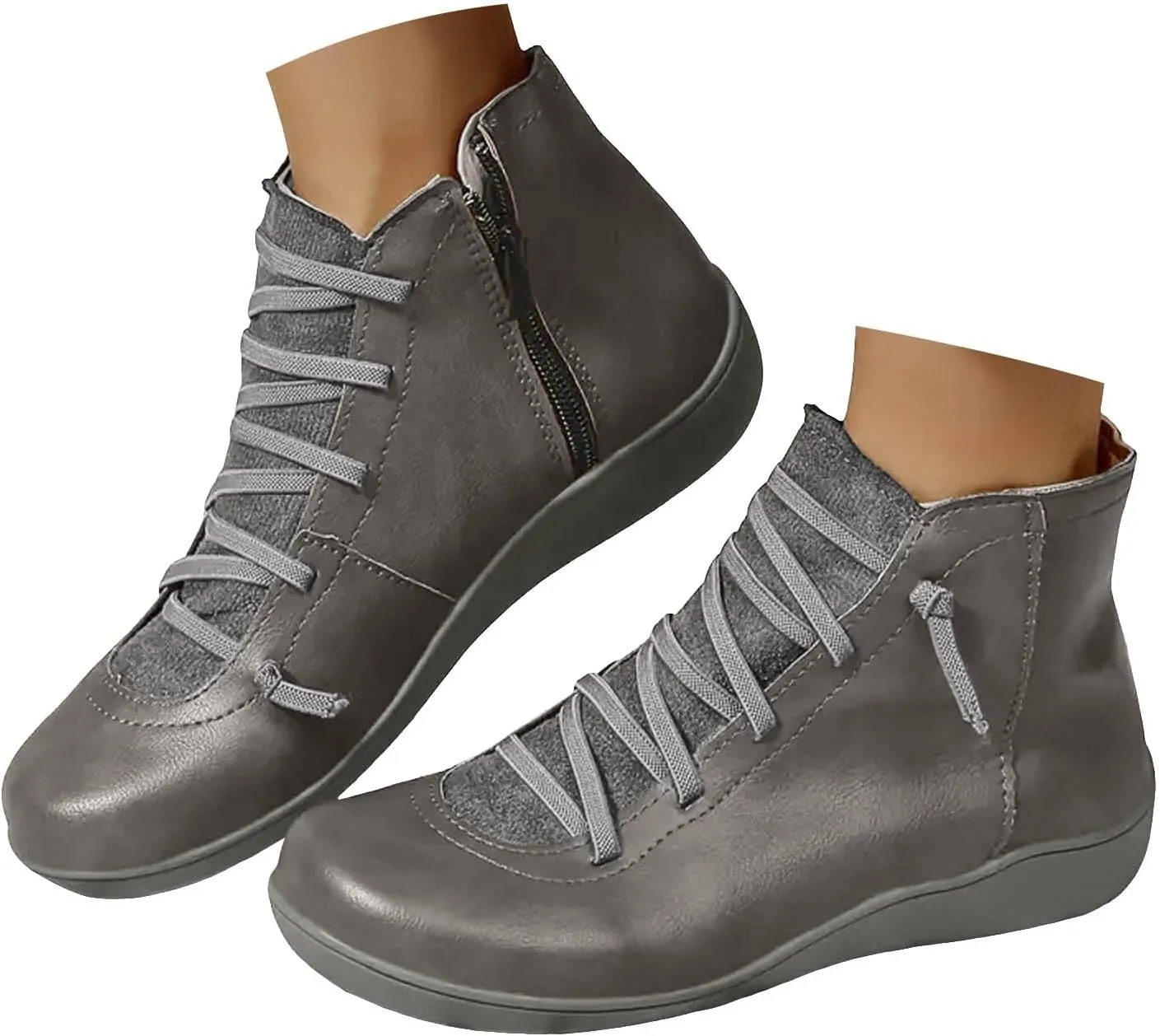 Ankle Boots for Women Low Heel Womens Fashion Lace Up Zipper Booties Casual Combat Boots Fall Short Ankle Booties