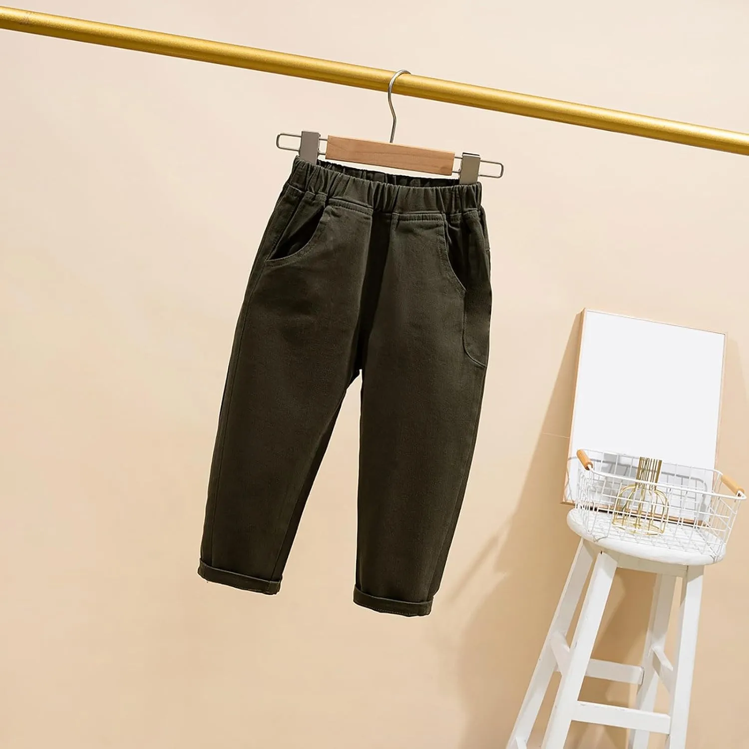 Baby Boys' and Toddler Chino Pants Elastic Waist School Pants for Boys Unifor Pants Solid Casual Big Boys Pants