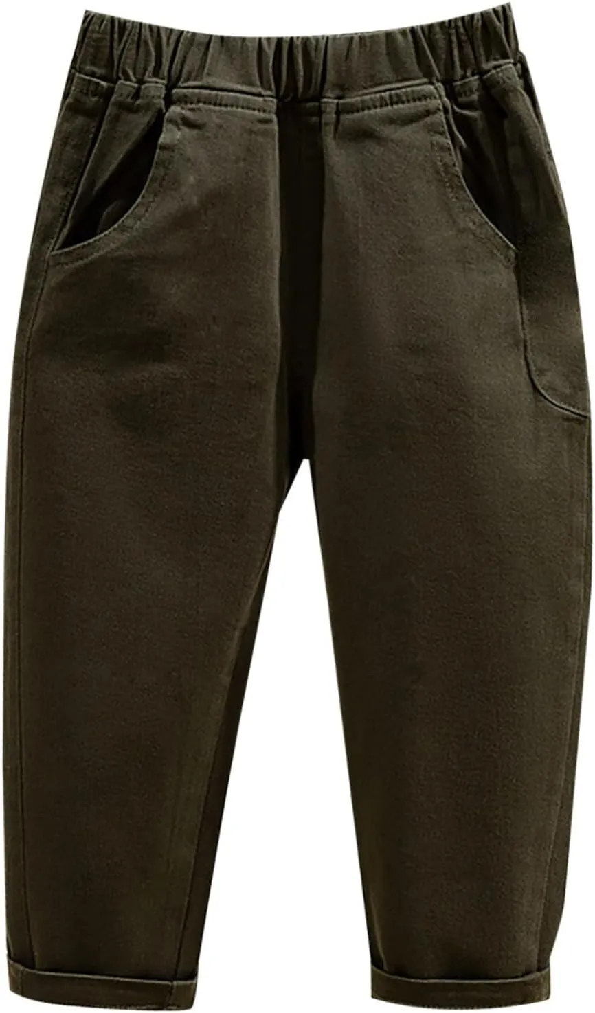 Baby Boys' and Toddler Chino Pants Elastic Waist School Pants for Boys Unifor Pants Solid Casual Big Boys Pants
