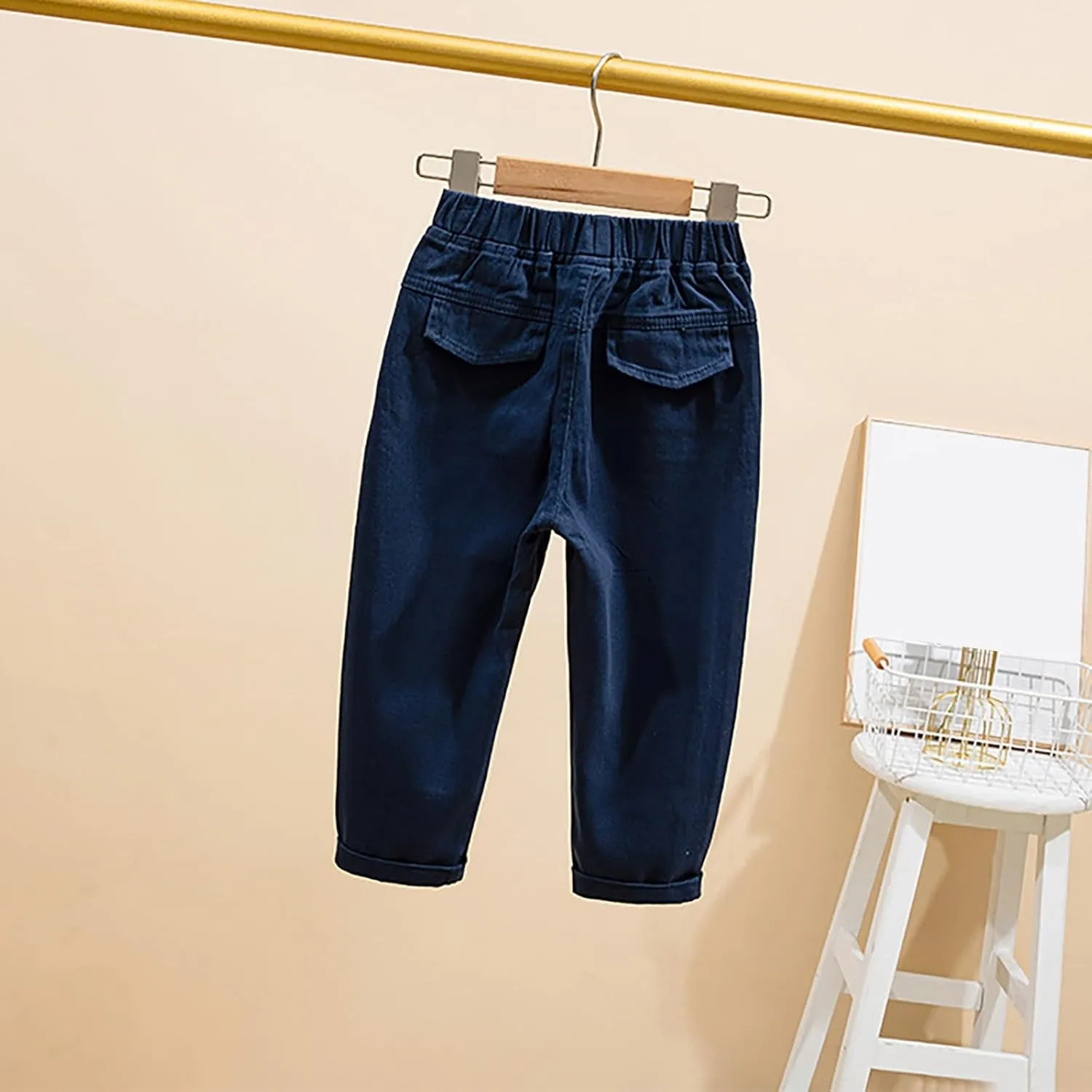 Baby Boys' and Toddler Chino Pants Elastic Waist School Pants for Boys Unifor Pants Solid Casual Big Boys Pants