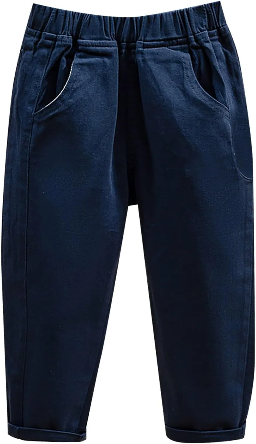 Baby Boys' and Toddler Chino Pants Elastic Waist School Pants for Boys Unifor Pants Solid Casual Big Boys Pants