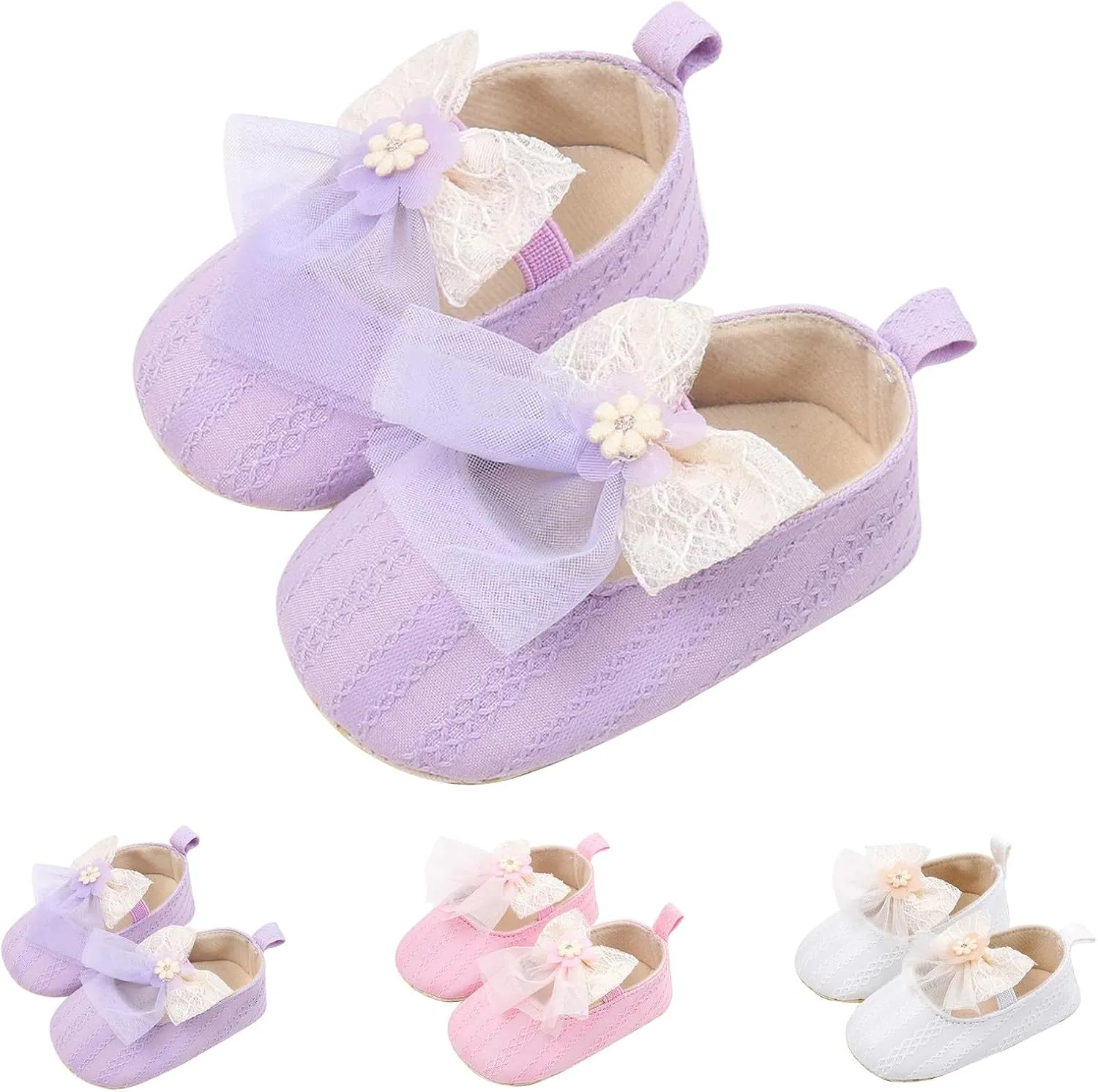 Baby Infant Canvas Sandals Bow Lace Strap Closed Toe Ankle Shoes Wedding Formal Newborn Princess Shoes Flat Non Slip