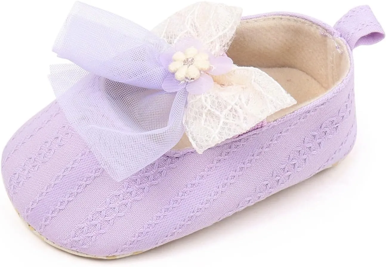 Baby Infant Canvas Sandals Bow Lace Strap Closed Toe Ankle Shoes Wedding Formal Newborn Princess Shoes Flat Non Slip