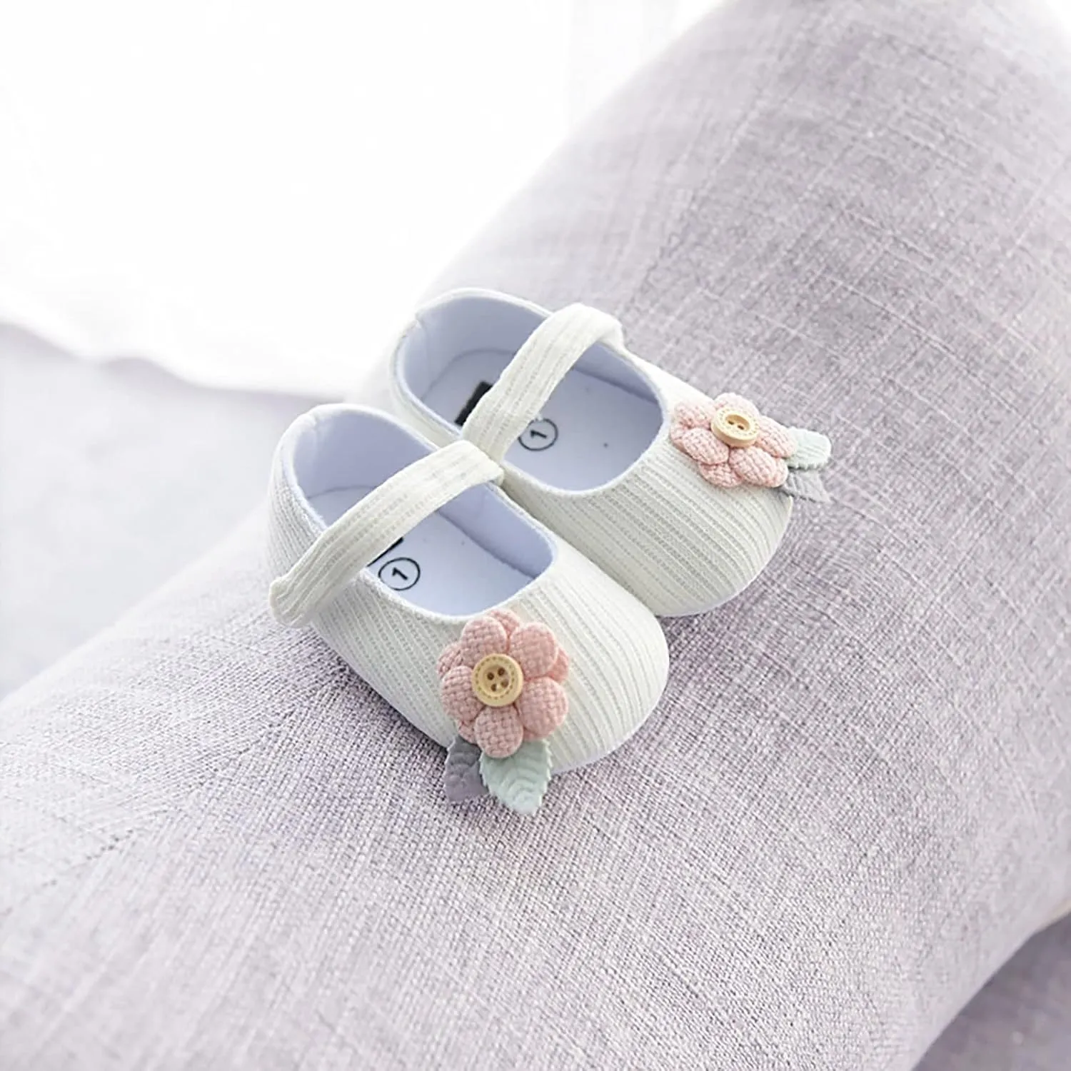 Baby Infant Closed Toe Flower Sandals Canvas Strap Ankle Non Slip First Walking Summer Shoes Newborn Soft Cute Loafers