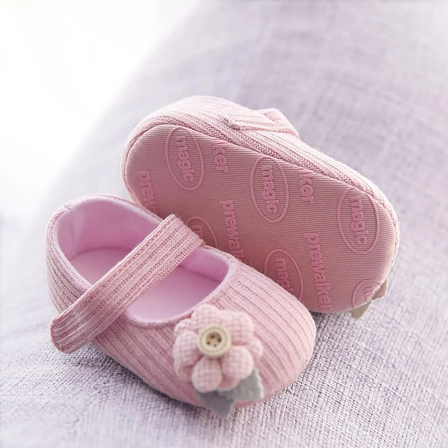 Baby Infant Closed Toe Flower Sandals Canvas Strap Ankle Non Slip First Walking Summer Shoes Newborn Soft Cute Loafers