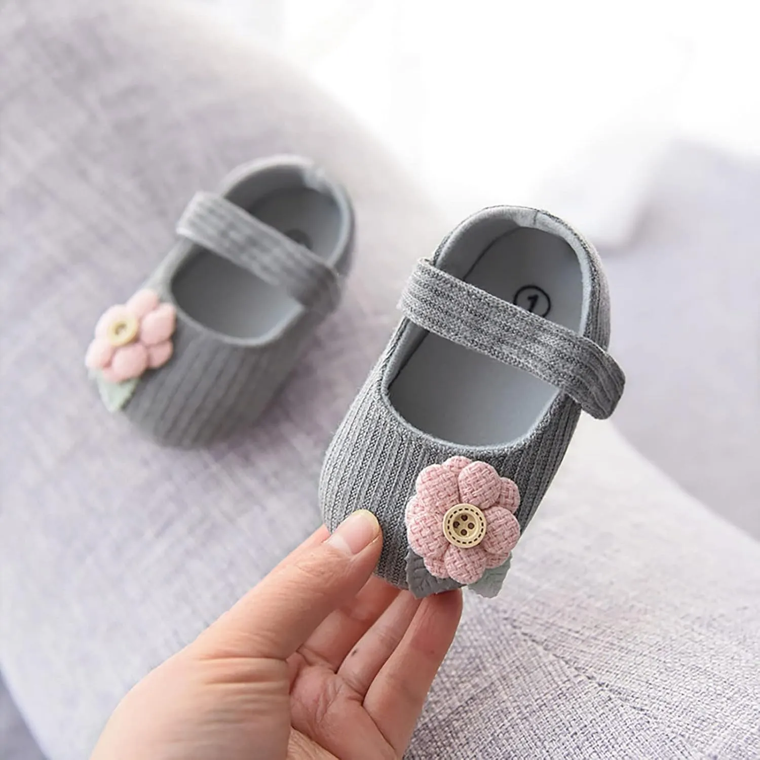 Baby Infant Closed Toe Flower Sandals Canvas Strap Ankle Non Slip First Walking Summer Shoes Newborn Soft Cute Loafers