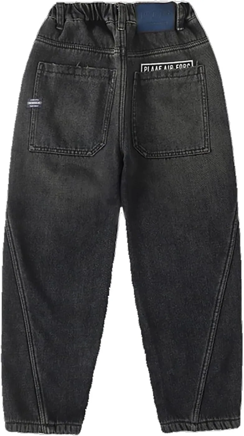 Baggy Jeans for Boy 4-14 Years Wide Leg Casual Elastic High Waist Loose Fit Summer Denim Pants Kids Trousers with Pockets
