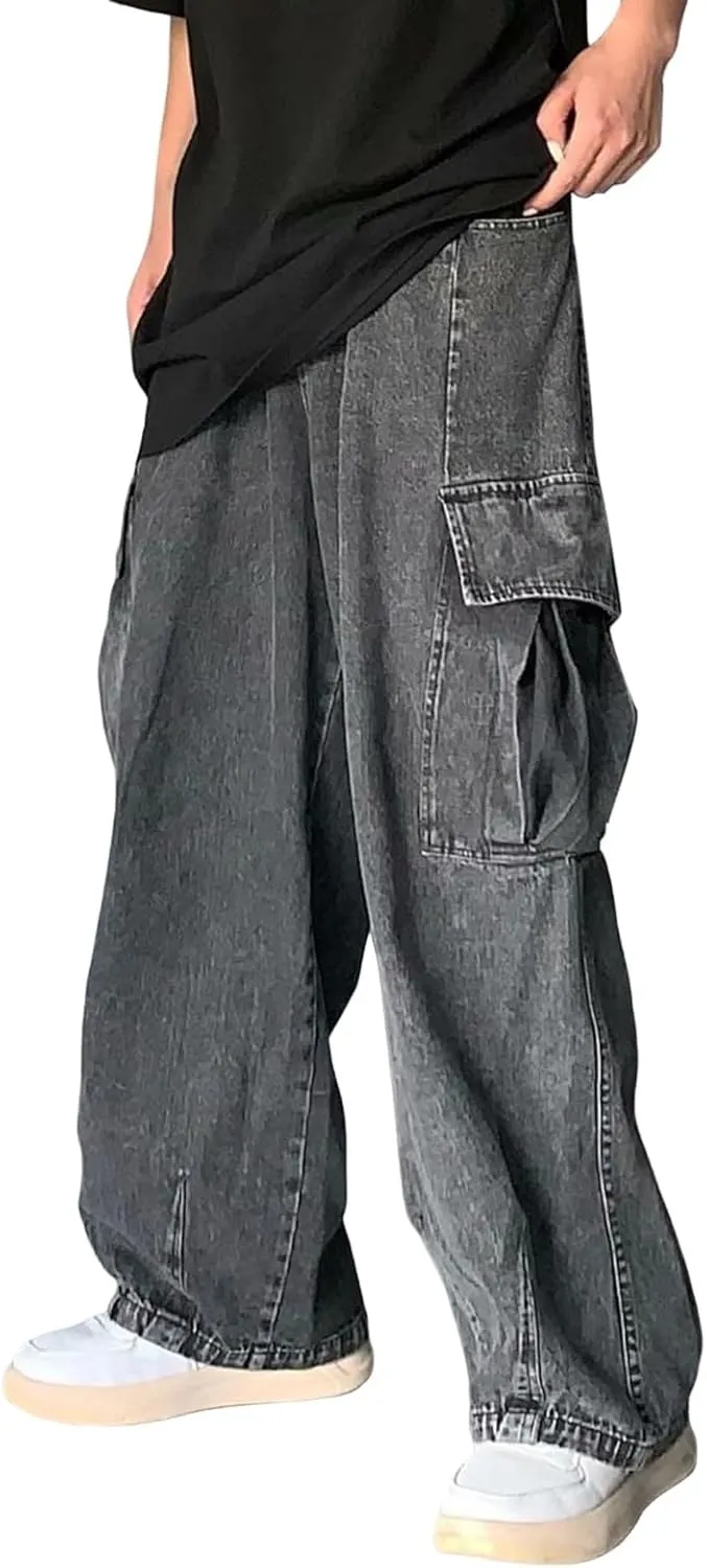 Baggy Jeans for Men Y2k Vintage Denim Pants Casual Wide Leg Jeans Loose Fit Denim Hip Hop Streetwear Jeans Trousers Pants