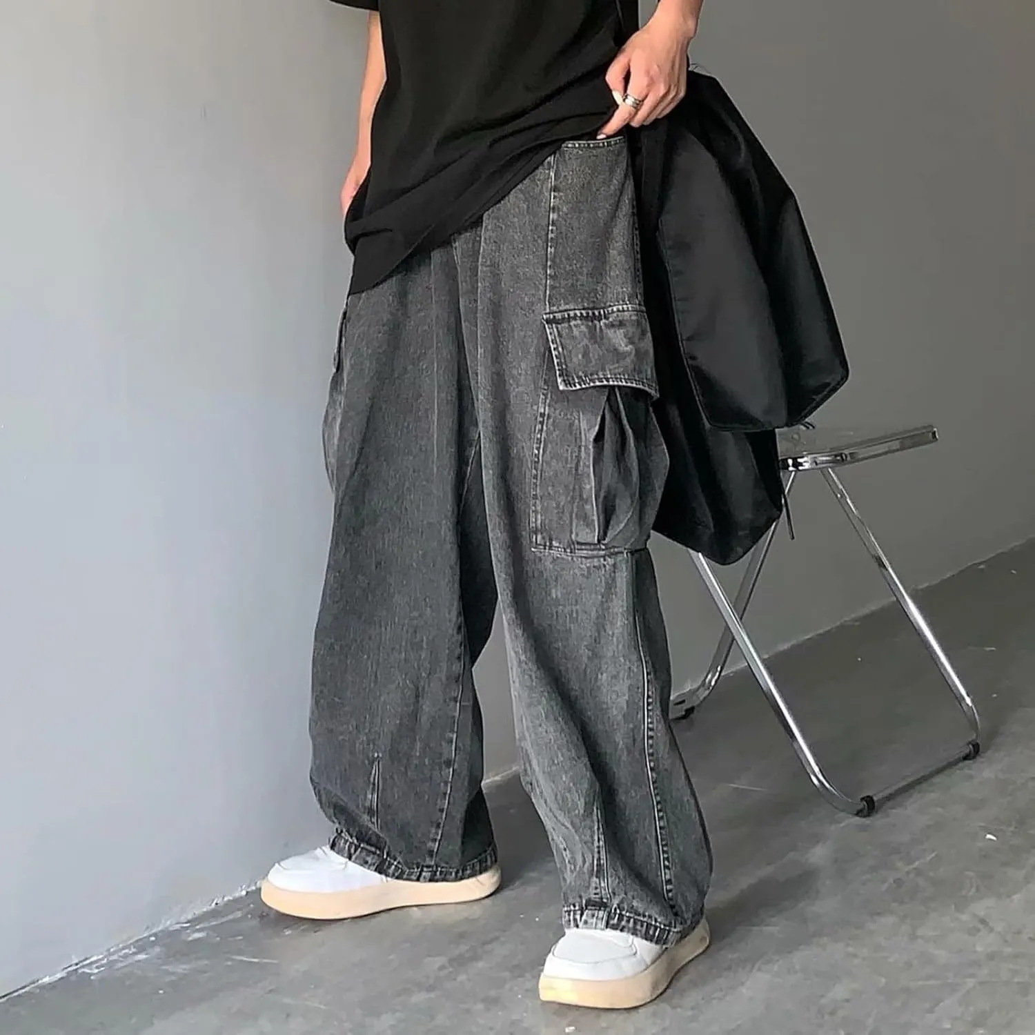 Baggy Jeans for Men Y2k Vintage Denim Pants Casual Wide Leg Jeans Loose Fit Denim Hip Hop Streetwear Jeans Trousers Pants
