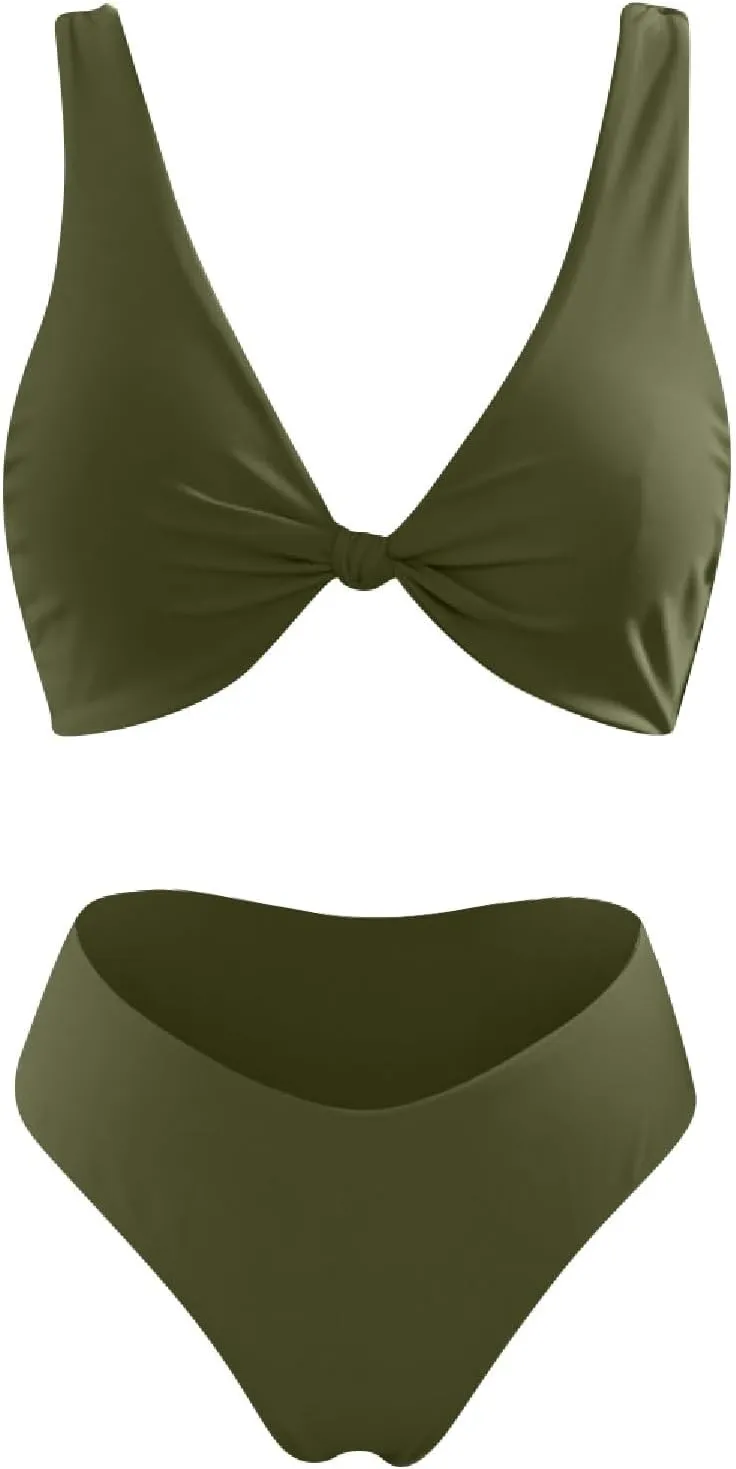 Bikini Set for Women Bathing Suit High Waisted V Neck Two Pieces Sexy 2024 Summer Beach Swimsuits Trendy