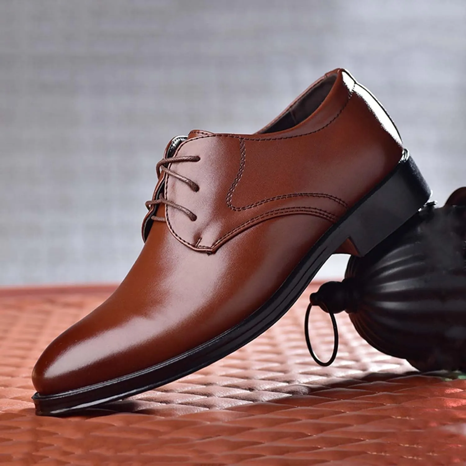 Black Dress Shoes for Men Fashion Oxfords Classic Lace up Shoe Heel Pad Design for Formal Occasions Work Footwear