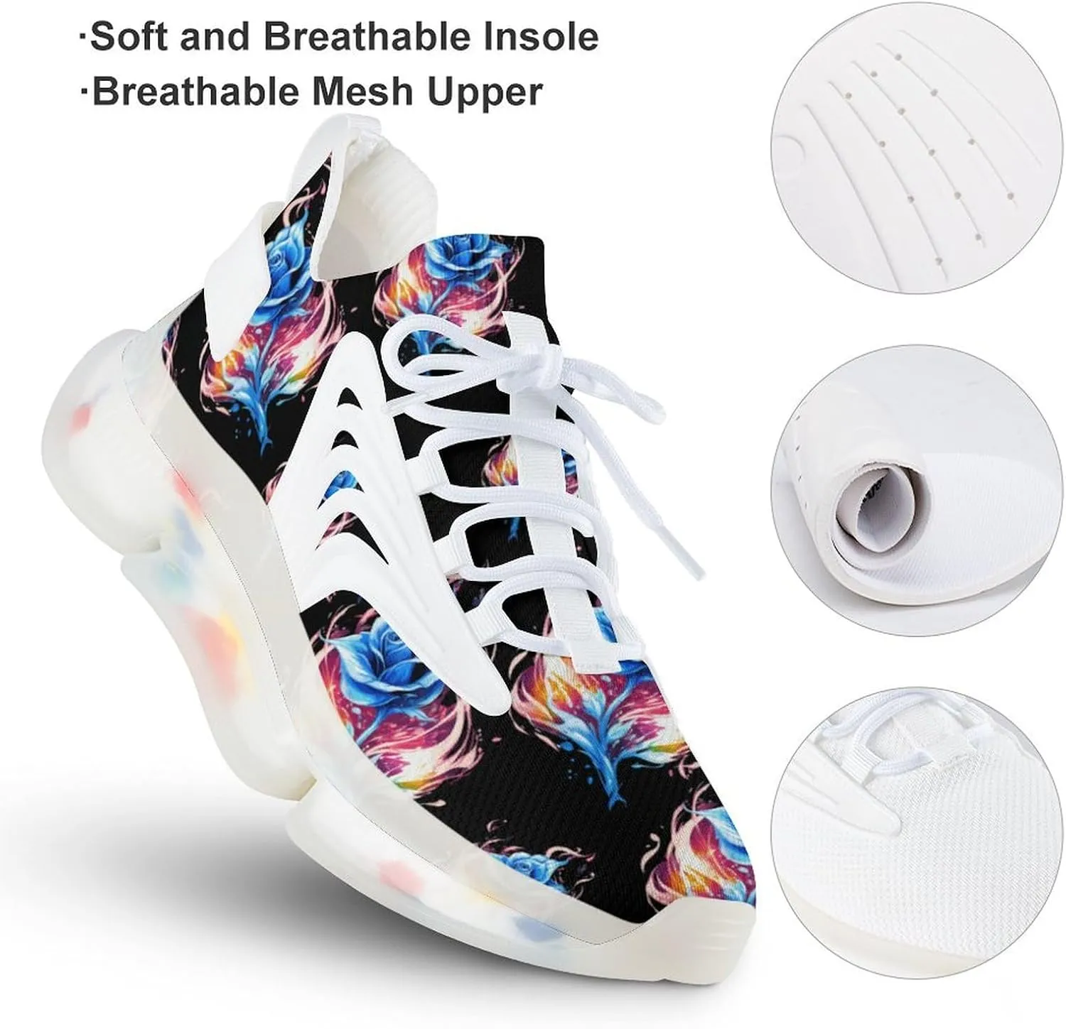 Blue Rose Flame Mens Sneakers Running Shoes Lightweight Athletic Shoes for Jogging Walking Gym