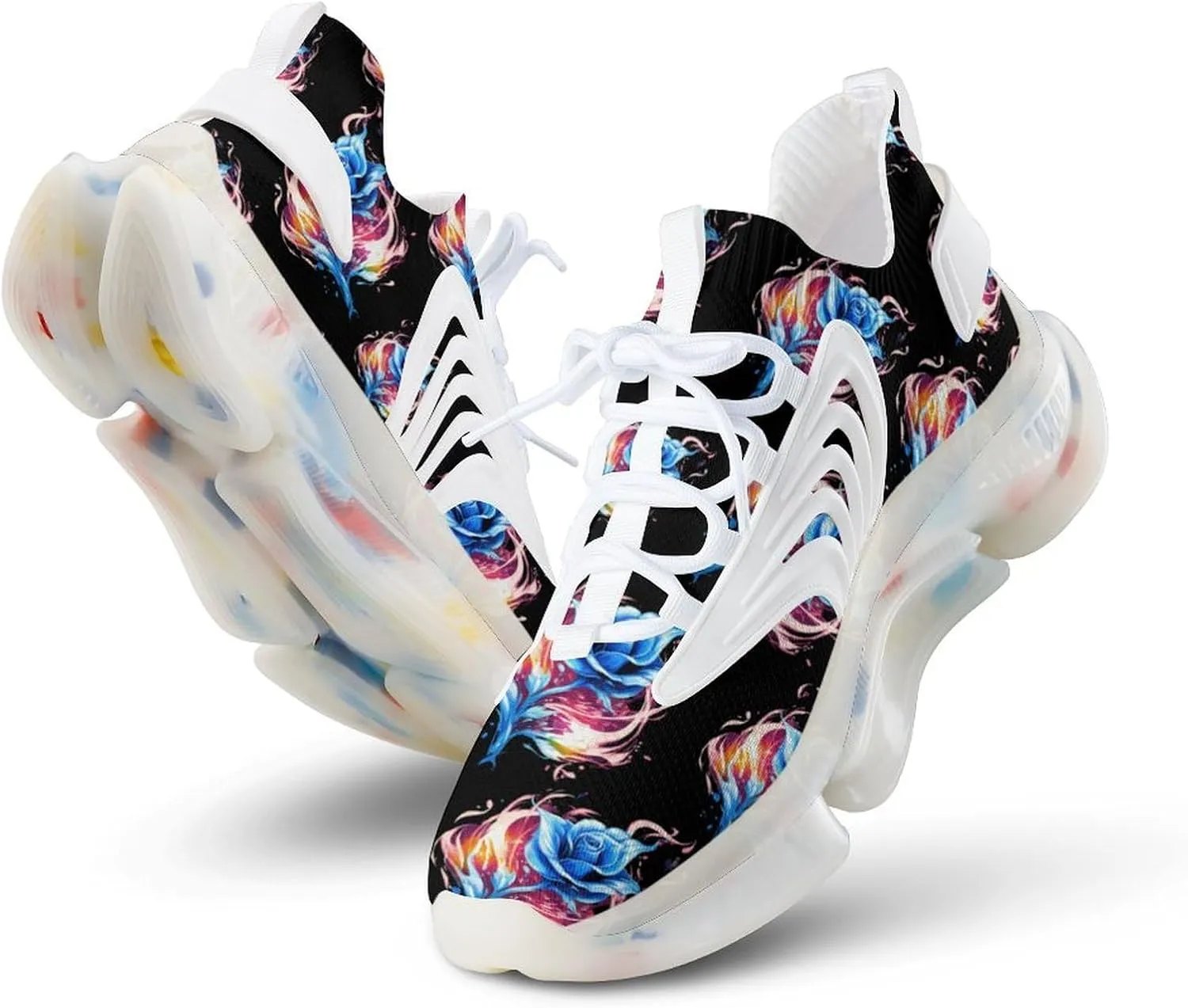 Blue Rose Flame Mens Sneakers Running Shoes Lightweight Athletic Shoes for Jogging Walking Gym