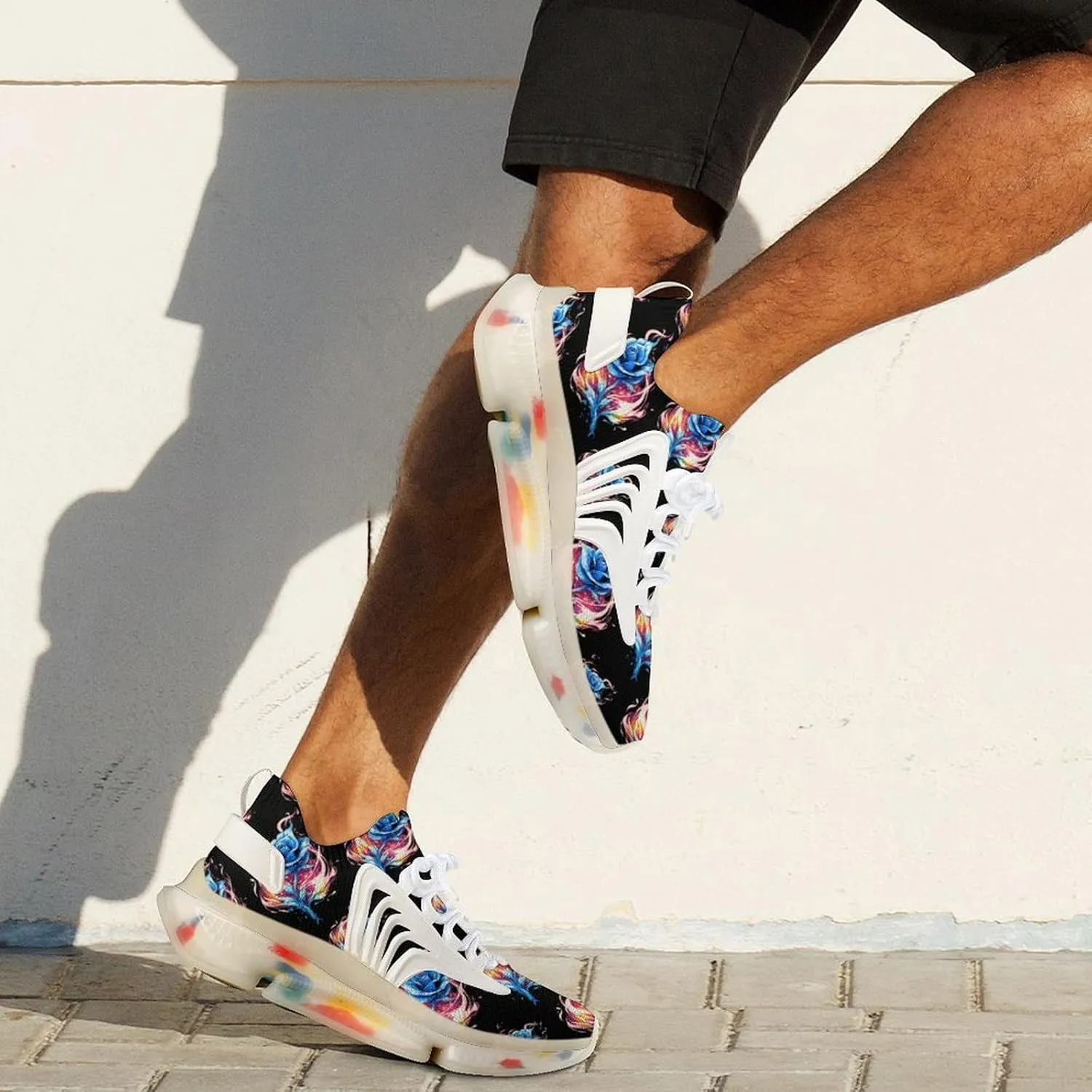 Blue Rose Flame Mens Sneakers Running Shoes Lightweight Athletic Shoes for Jogging Walking Gym