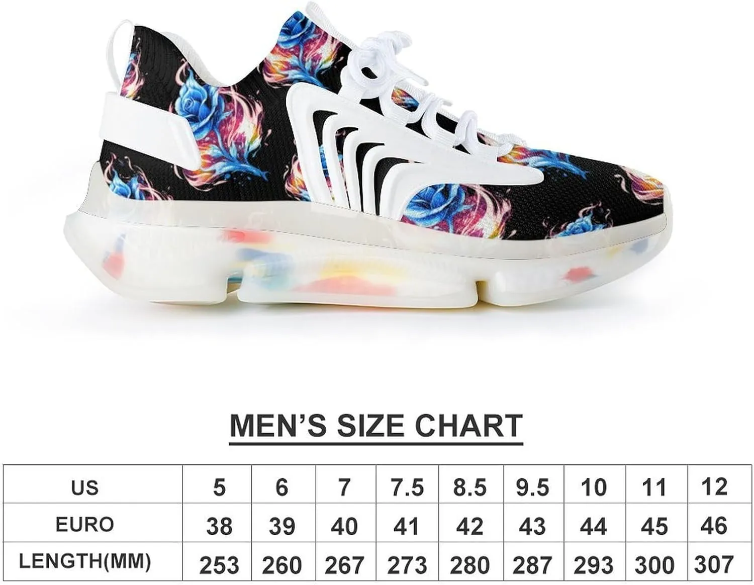 Blue Rose Flame Mens Sneakers Running Shoes Lightweight Athletic Shoes for Jogging Walking Gym