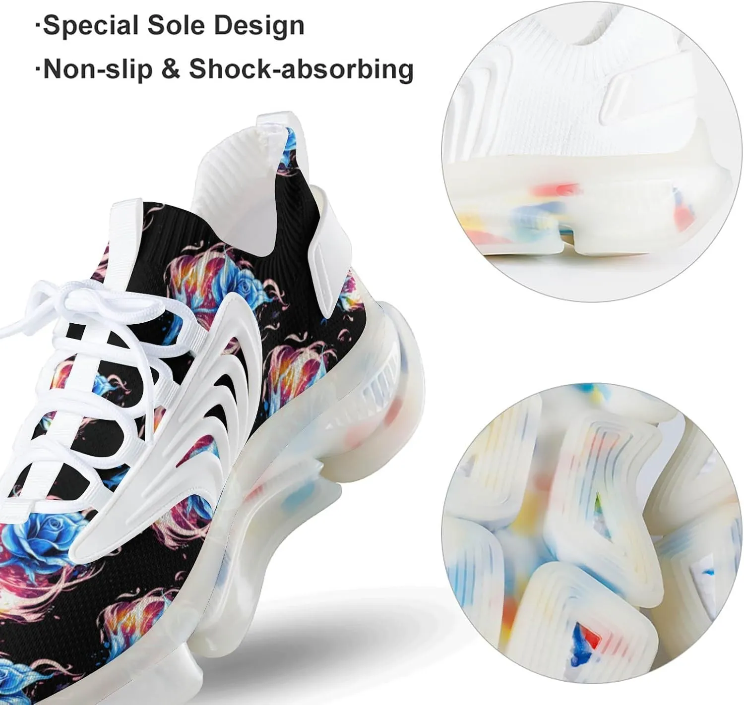 Blue Rose Flame Mens Sneakers Running Shoes Lightweight Athletic Shoes for Jogging Walking Gym