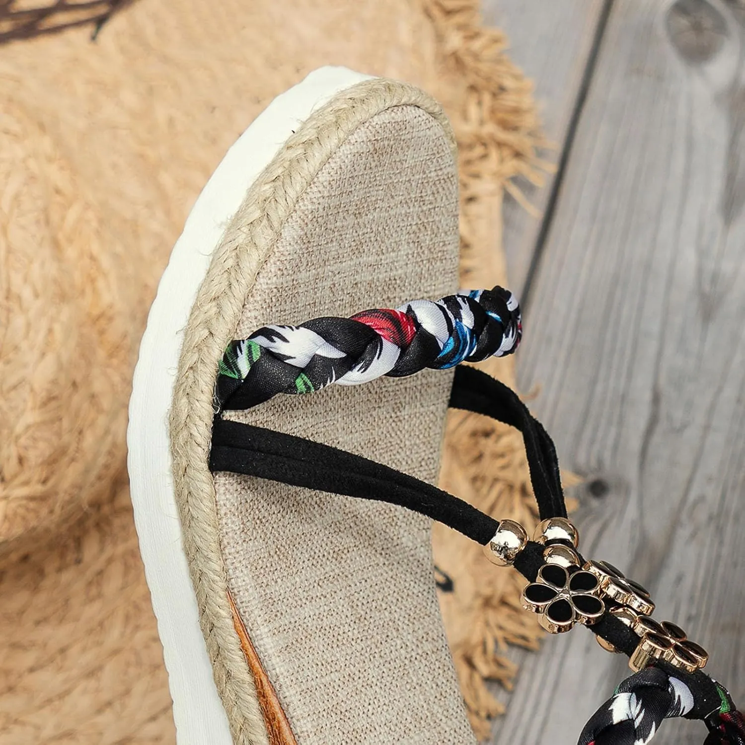 Bohemian Wedge Sandals for Women Low Wedge Heels Sandals Wide Width Casual Platform Slides Dressy Ankle Strap Sandal Comfortable Walking Beach Shoes Vacation Slides