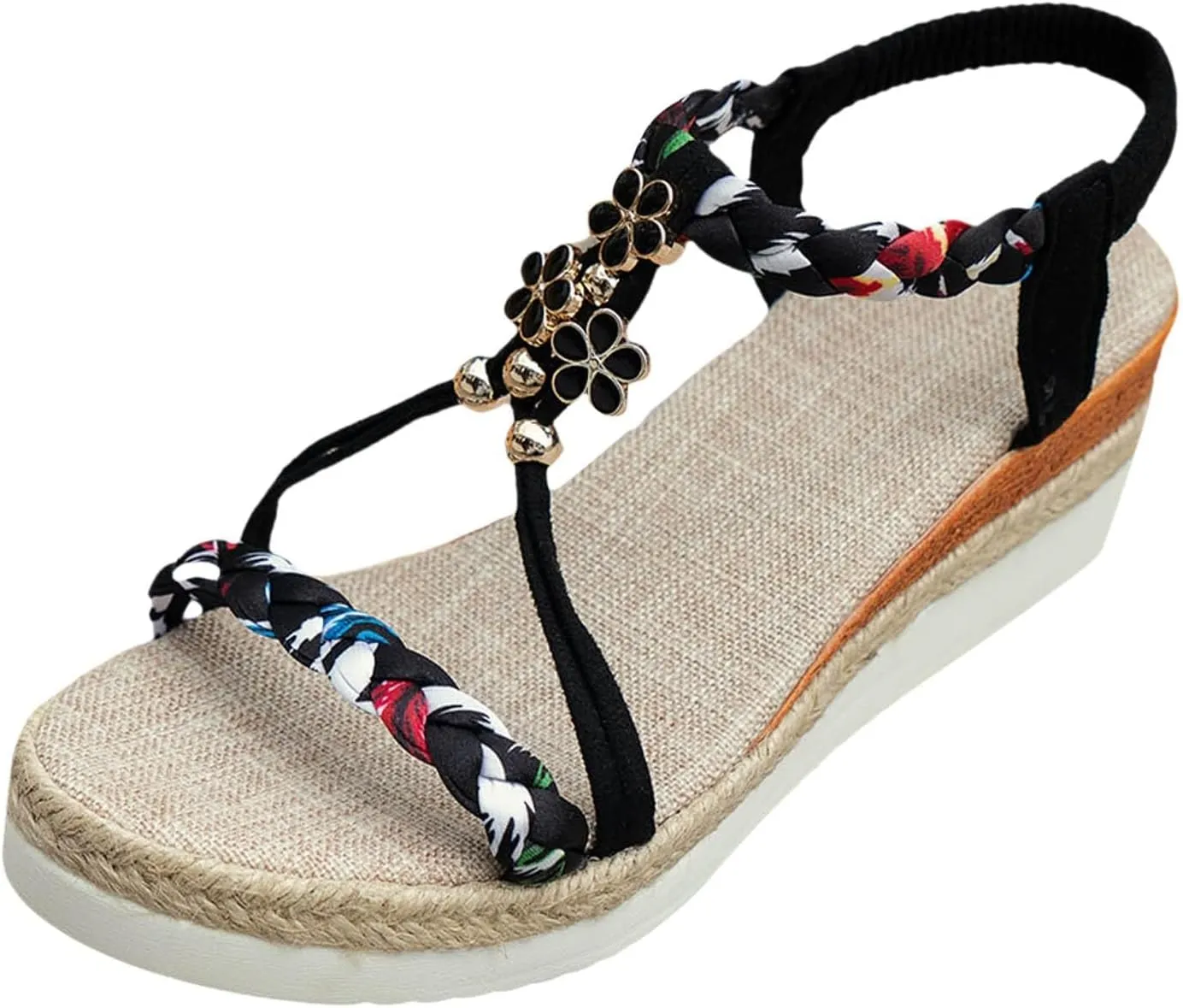 Bohemian Wedge Sandals for Women Low Wedge Heels Sandals Wide Width Casual Platform Slides Dressy Ankle Strap Sandal Comfortable Walking Beach Shoes Vacation Slides