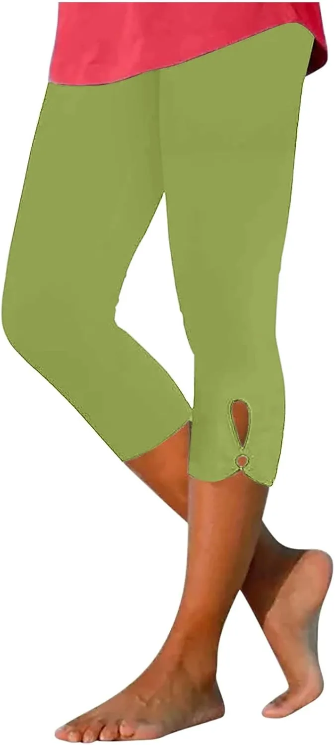 BOXIACEY Capri Leggings for Women 2025 High Waisted Yoga Capris Stretch Knee Length Leggings Cutout Workout Leggings