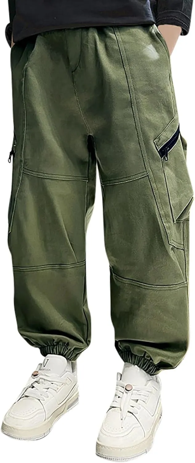 Boys Cargo Pants Cotton Parachute Pants Casual Pants Elastic Waist Youth Kids Athletic Running Pants 8-15 Years