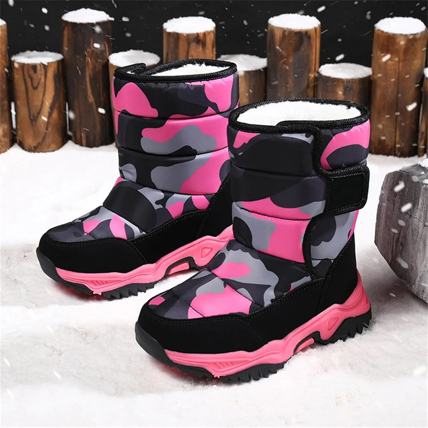 Boys' Cotton Shoes Camouflage And Fleece Thickened Winter Warm Cotton Boots Kid Snow Boots for