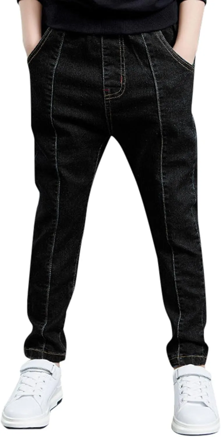 Boys Denim Jeans Pants Elastic Casual Spring Baggy Workout Pants Regular Straight Fit Thin Stretchy Trousers with Pockets Boys Size 7 Joggers,Bk2,11-12 Years