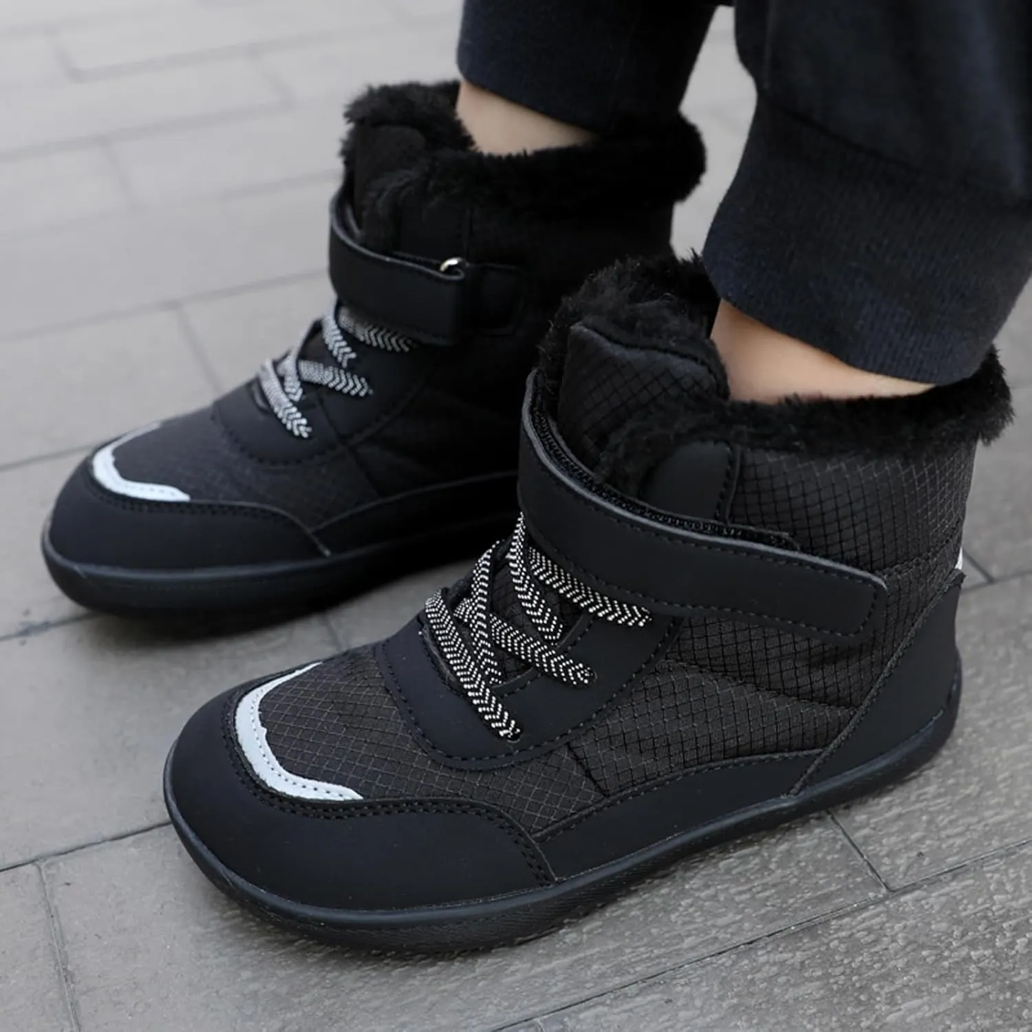 Boys Girls Barefoot Winter Boots With Wide Toe Box Slip Drop Sole Ankle Winter Snow Boots For Boys Youth Casual Boots
