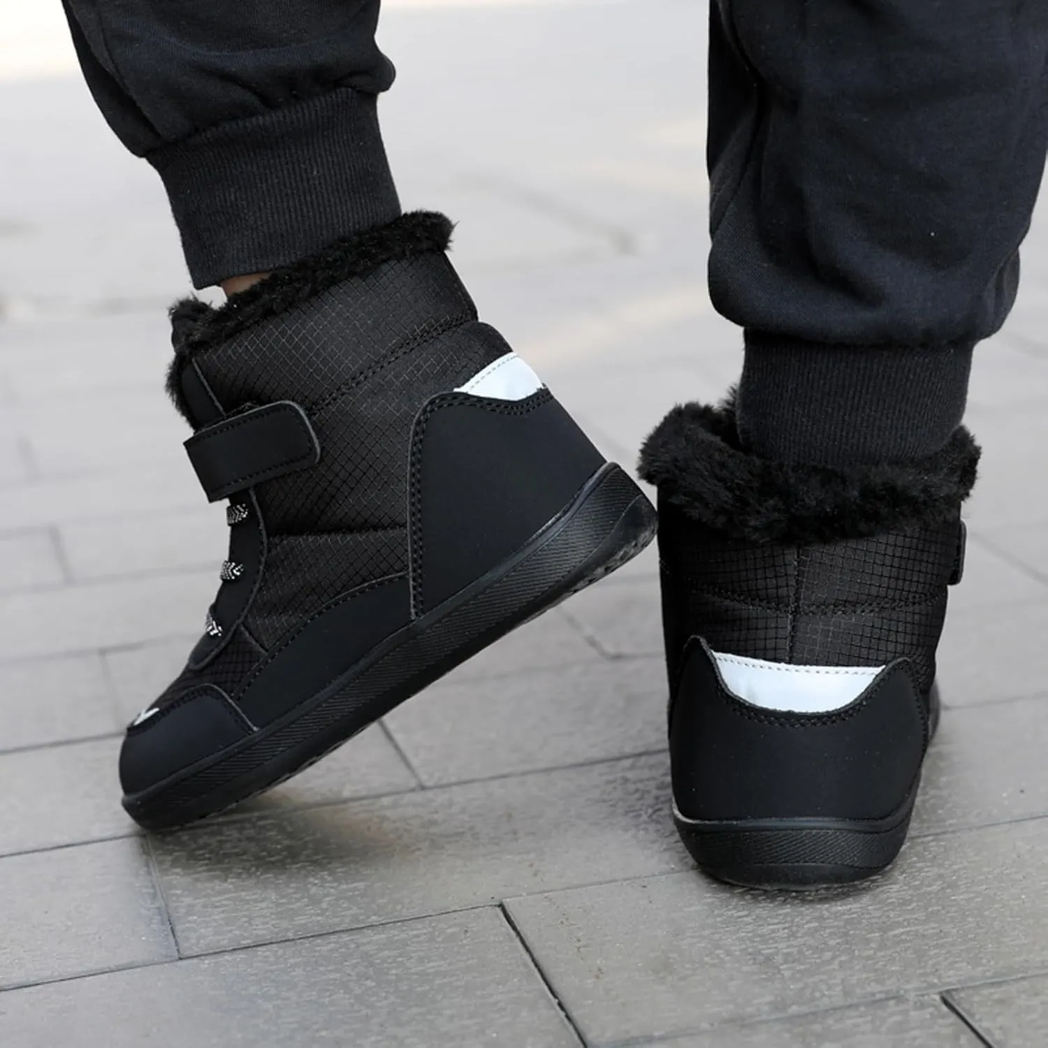 Boys Girls Barefoot Winter Boots With Wide Toe Box Slip Drop Sole Ankle Winter Snow Boots For Boys Youth Casual Boots