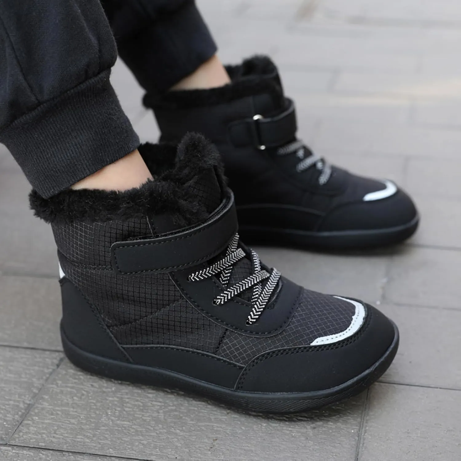 Boys Girls Barefoot Winter Boots With Wide Toe Box Slip Drop Sole Ankle Winter Snow Boots For Boys Youth Casual Boots