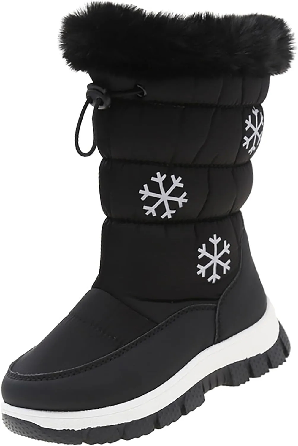 Boys Girls Mid Calf Snow Boots Warm Cozy Anti-Slip Faux Fr ining Insulated Shoes for Little/Big Snow Slide for Kids