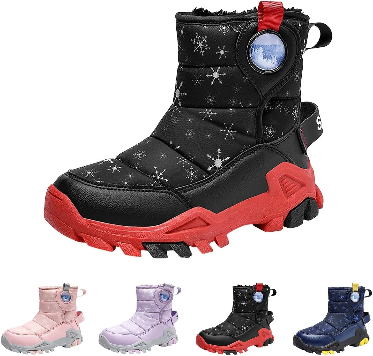Boys Girls Winter Thick Plush Boots Outdoor Warm High Top Snow Boots Artificial Short Plush Snow Boots Black