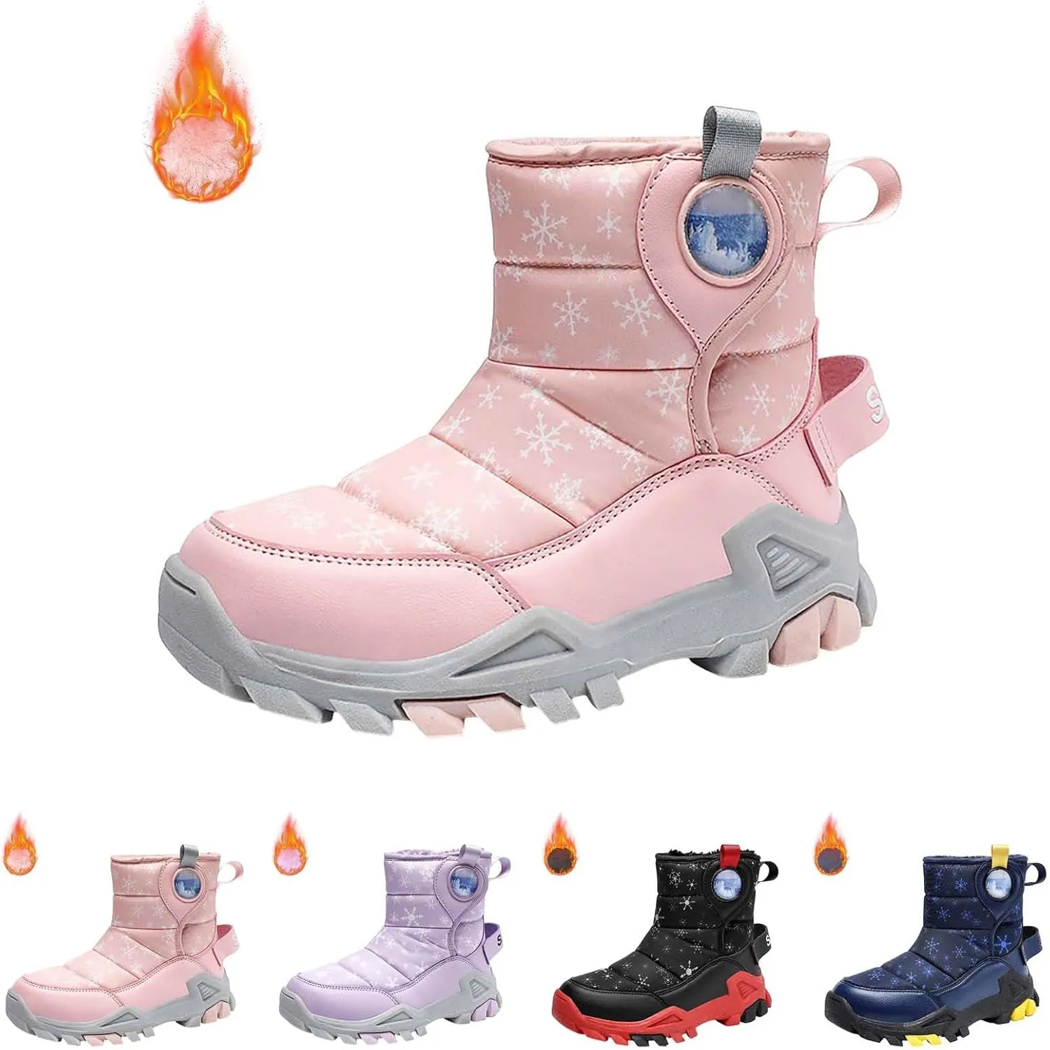 Boys Girls Winter Thick Plush Boots Outdoor Warm High Top Snow Boots Artificial Short Plush Snow Boots Black