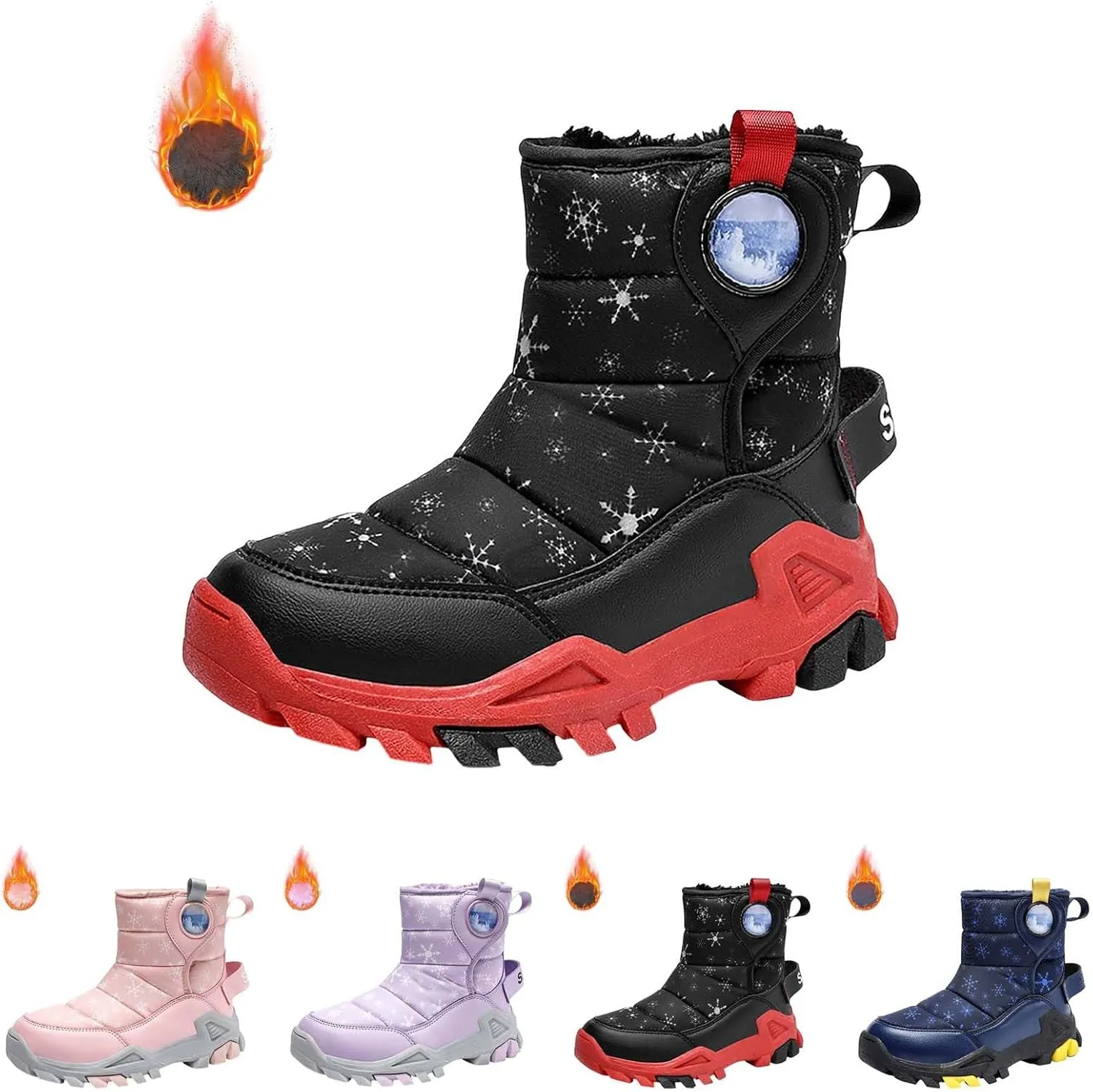 Boys Girls Winter Thick Plush Boots Outdoor Warm High Top Snow Boots Artificial Short Plush Snow Boots Black