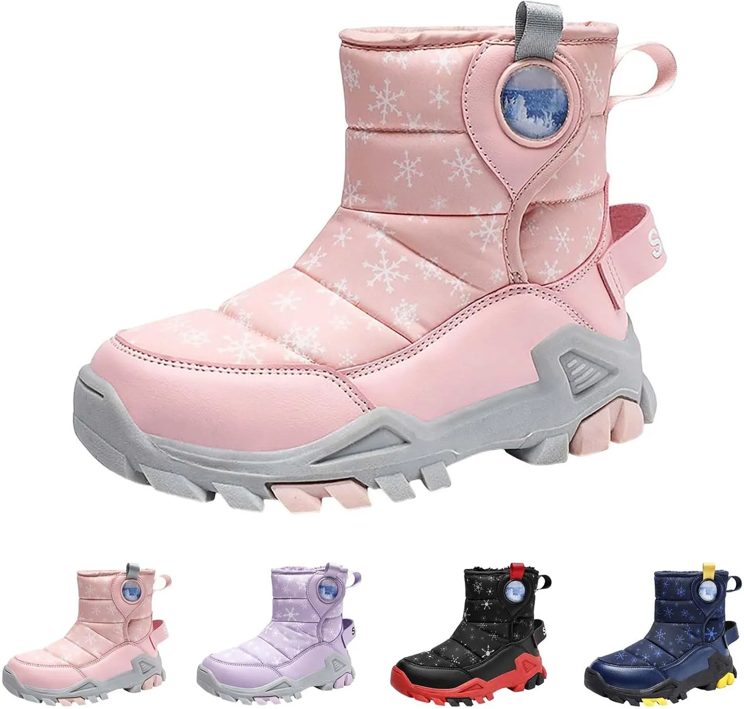 Boys Girls Winter Thick Plush Boots Outdoor Warm High Top Snow Boots Artificial Short Plush Snow Boots Black