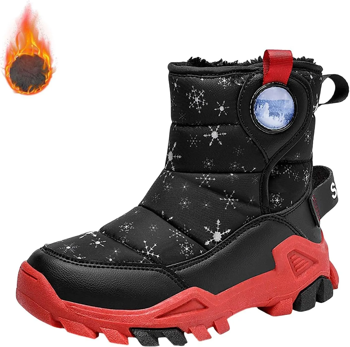 Boys Girls Winter Thick Plush Boots Outdoor Warm High Top Snow Boots Artificial Short Plush Snow Boots Black