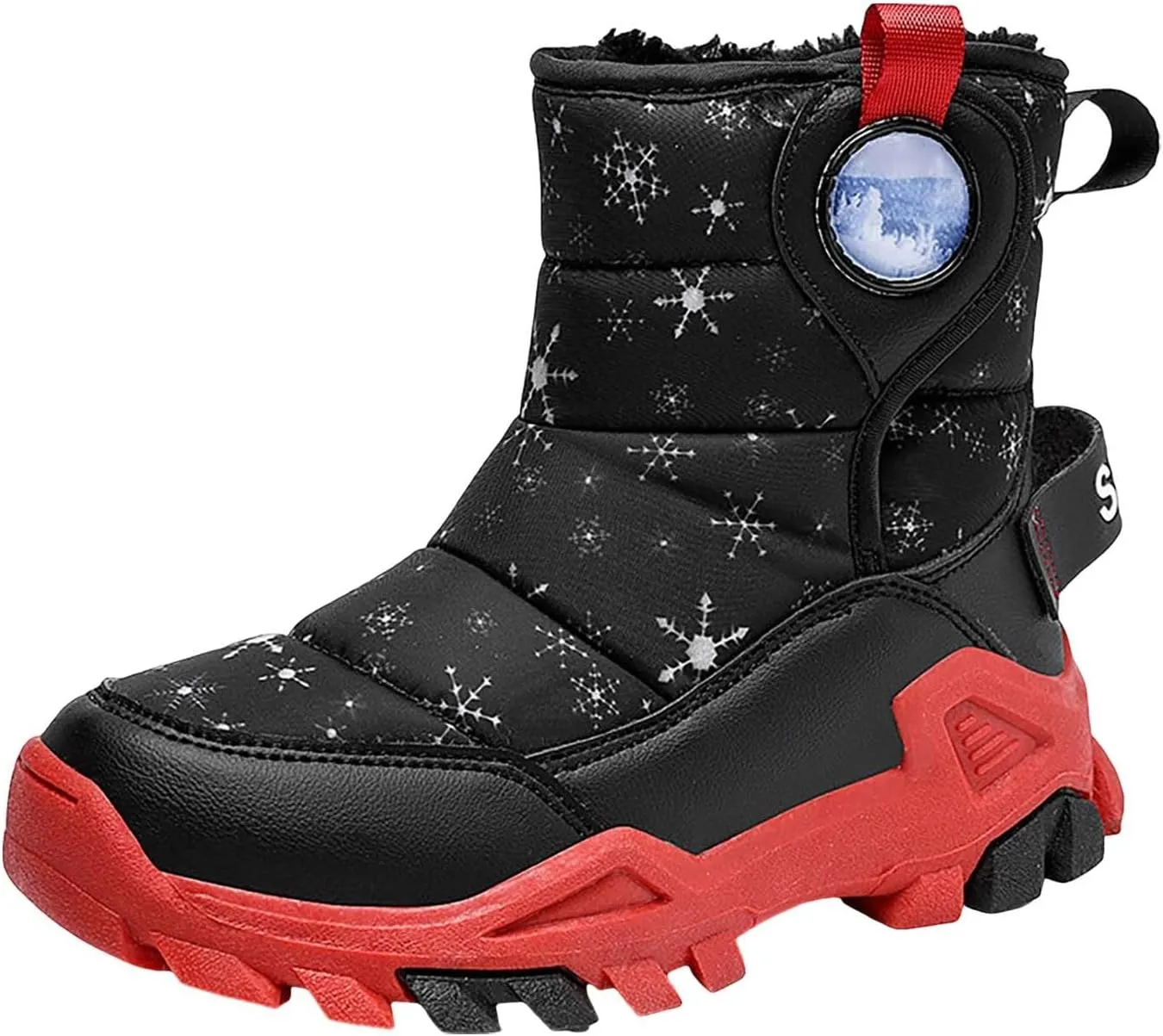 Boys Girls Winter Thick Plush Boots Outdoor Warm High Top Snow Boots Artificial Short Plush Snow Boots Black