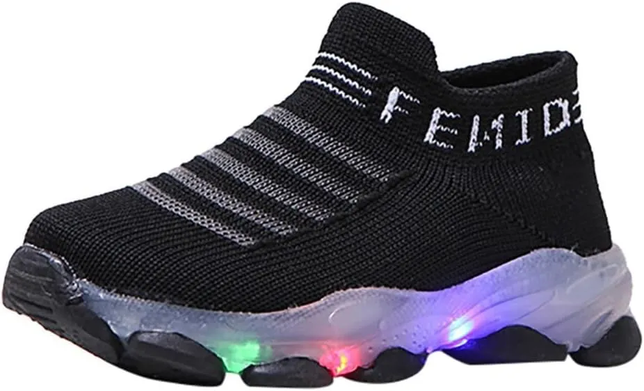Boys School Shoes Baby Boys Girls Light Up Shoes, Lightweight Breathable Anti-Slip, Led Flashing Sport Sneakers for