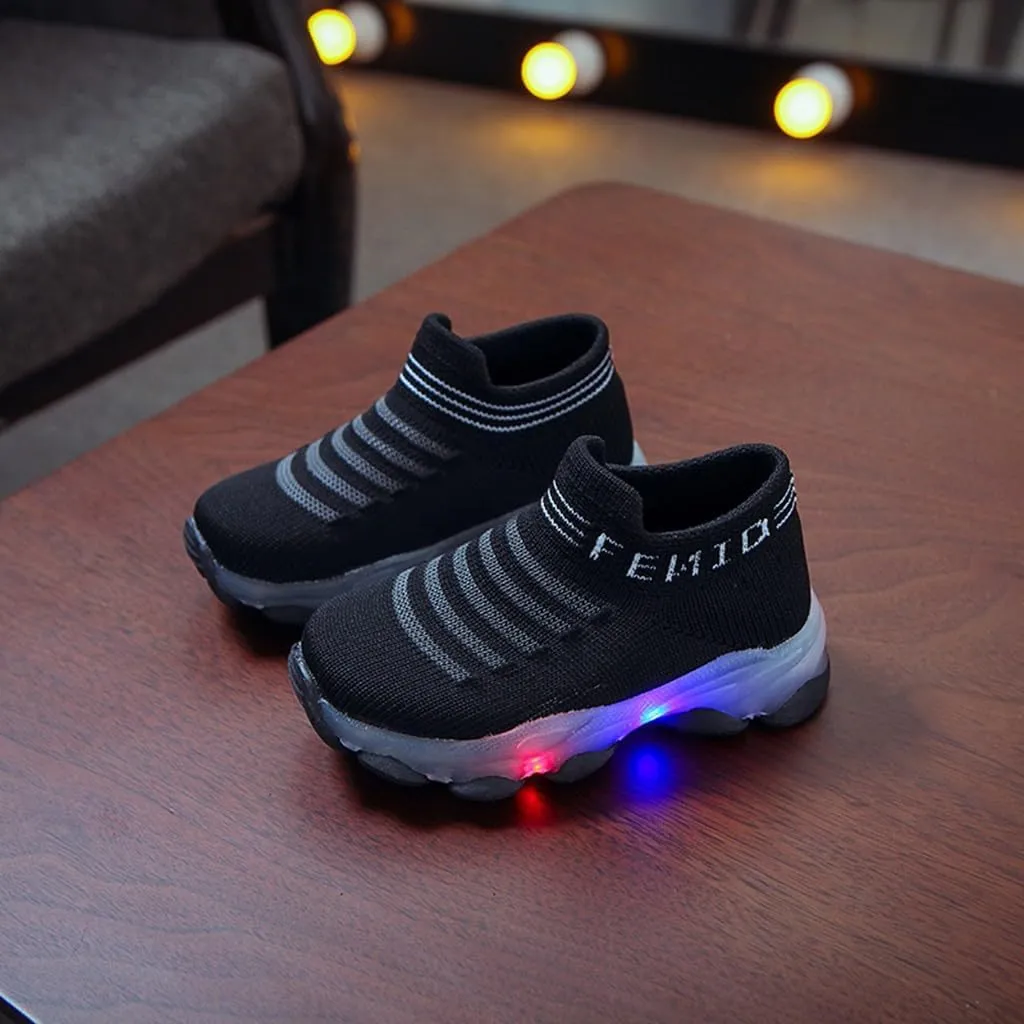 Boys School Shoes Baby Boys Girls Light Up Shoes, Lightweight Breathable Anti-Slip, Led Flashing Sport Sneakers for