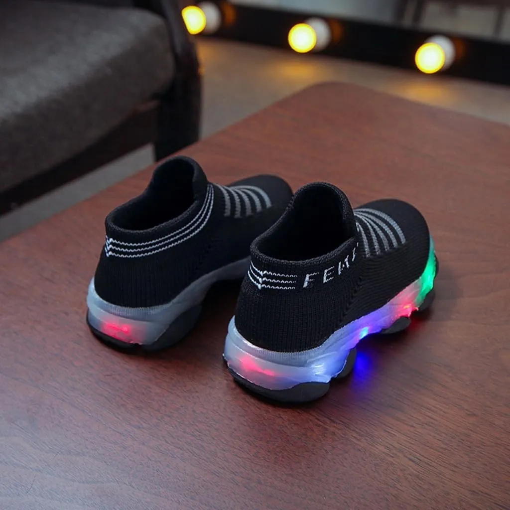 Boys School Shoes Baby Boys Girls Light Up Shoes, Lightweight Breathable Anti-Slip, Led Flashing Sport Sneakers for