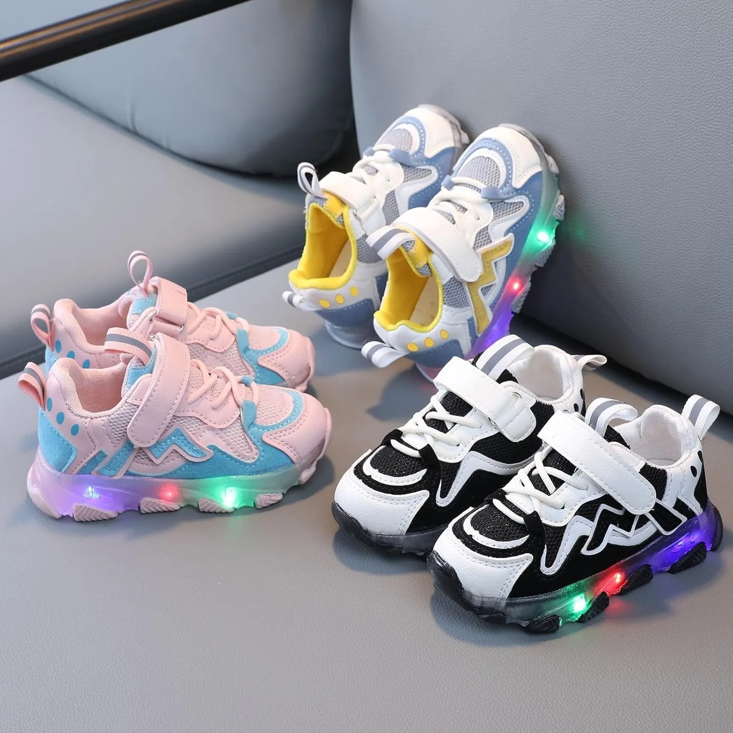 Boys Slip on Shoes Light Up Shoes for Boys Girls Toddler LED Flashing Breathable Sport Walking Running Shoes for Baby