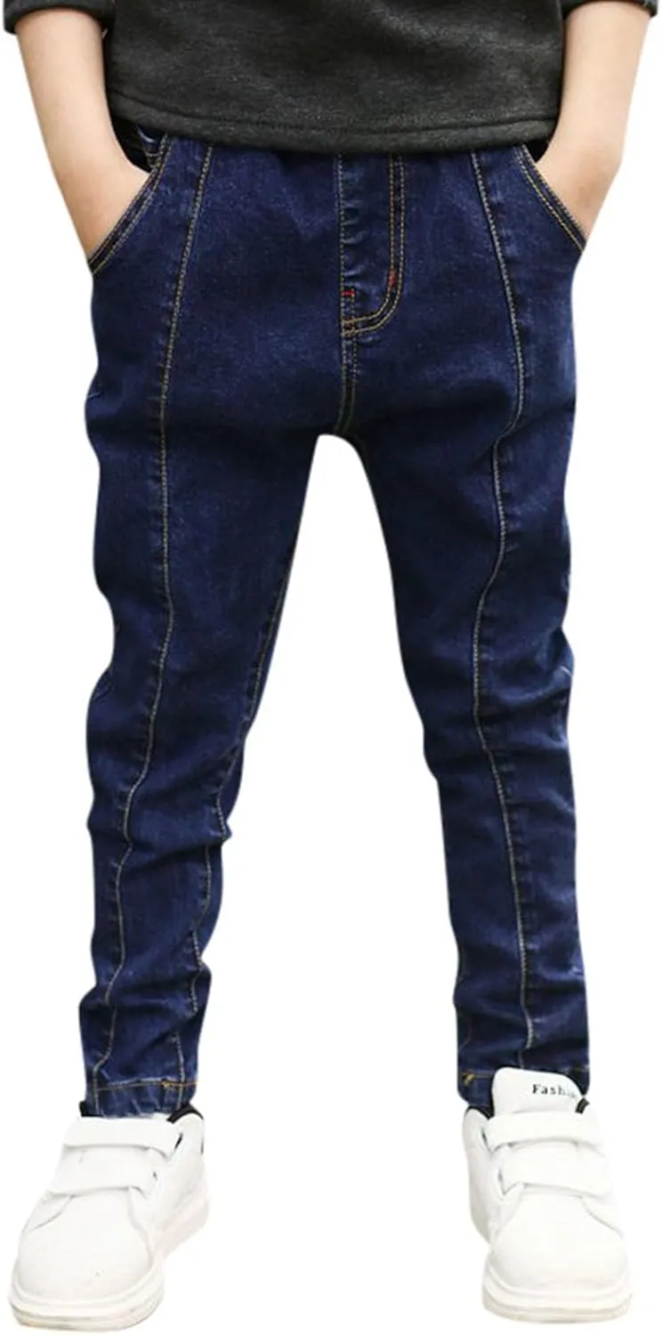 Boys Stretch Jeans Casual Summer 2025 Elastic High Waist Straight Leg Slim Fit Denim Pants with Pockets 4-14 Years