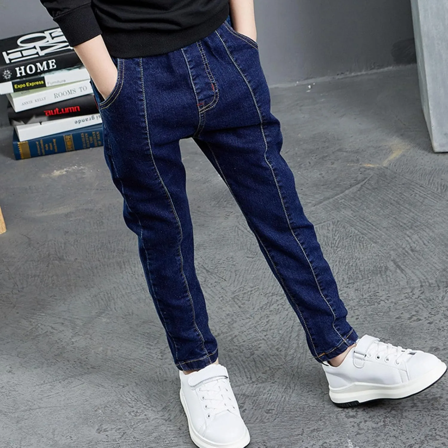 Boys Stretch Jeans Casual Summer 2025 Elastic High Waist Straight Leg Slim Fit Denim Pants with Pockets 4-14 Years
