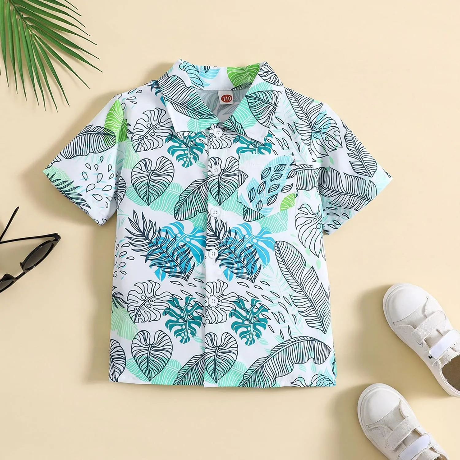 Boys Toddler Clothes Leaf Prints Beach Gentleman T Shirt Tops