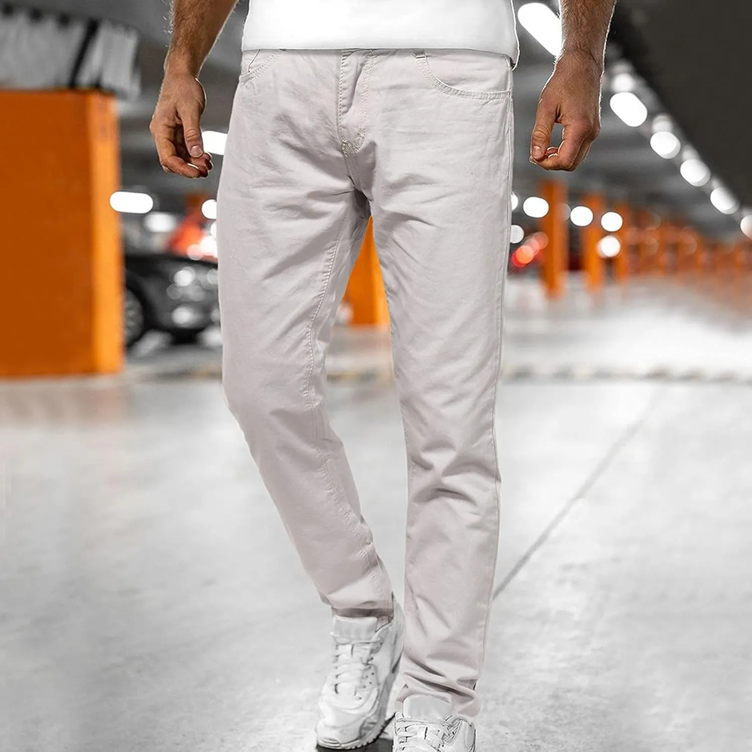 Button Men's Mid-waist Jeans With Pocket Jeans Casual Men's Zip Men's pants Key Relaxed Fit Jeans for Men